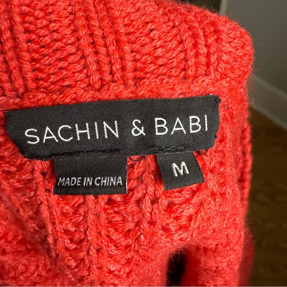 Anthropologie Sachin & Babi Wool Blend Red Cold Shoulder Chunky Knit Sweater M - Picture 6 of 9
